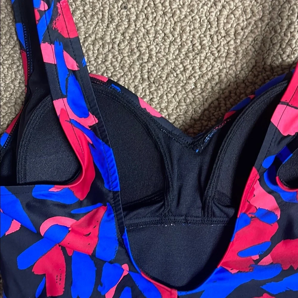 Aqua Green One Piece Swimsuit in Blue and Red with Dynamic Pattern - Picture 10 of 11